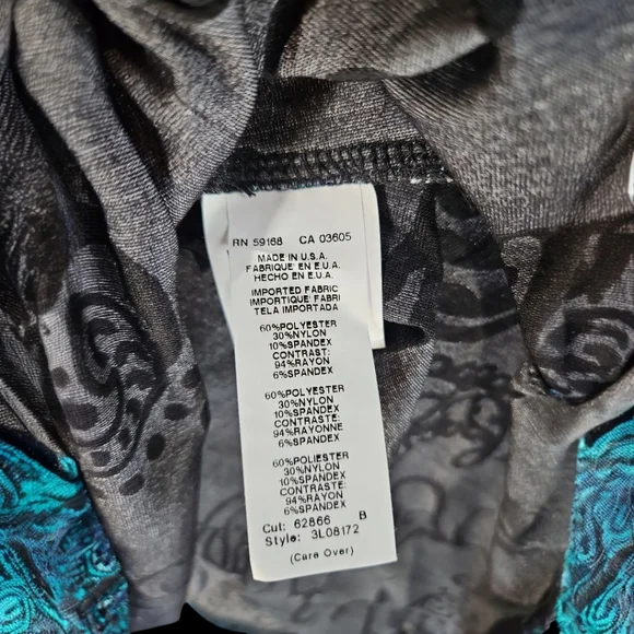 Karen Kane Blue & Black Velvet Burn-out Paisley Long Sleeve Top Size L - Picture 5 of 6